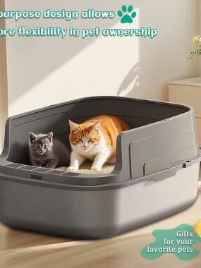 Large Gray Covered Cat Litter Box with High Back
